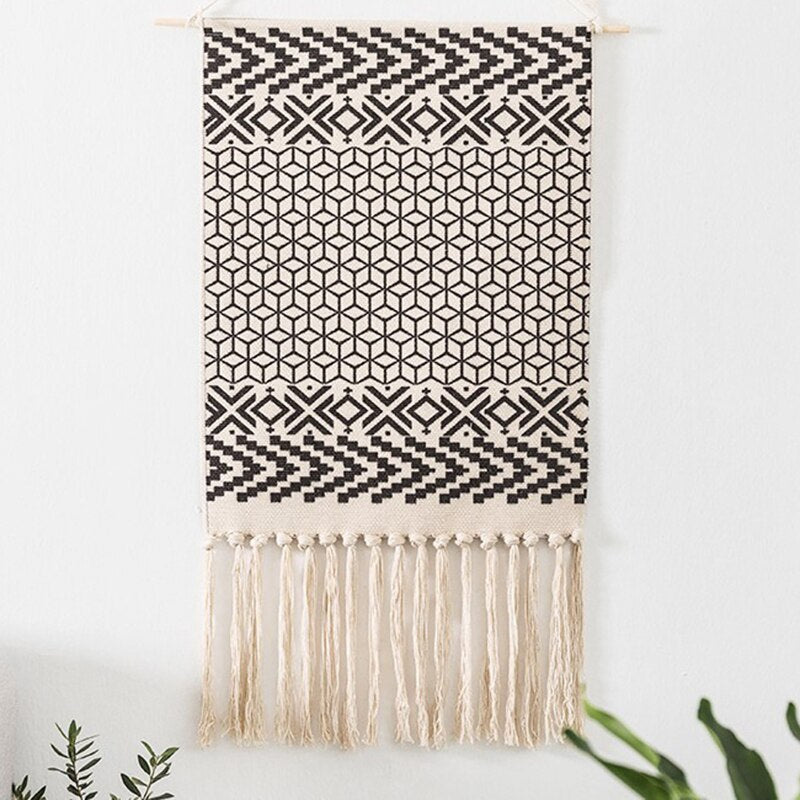 Bohemian Macrame Wall Tapestry with Cotton Tassels
