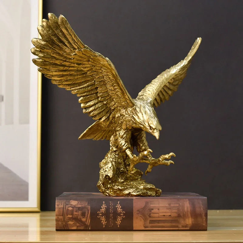 Golden Eagle Resin Statue - Artistic Feng Shui Decor