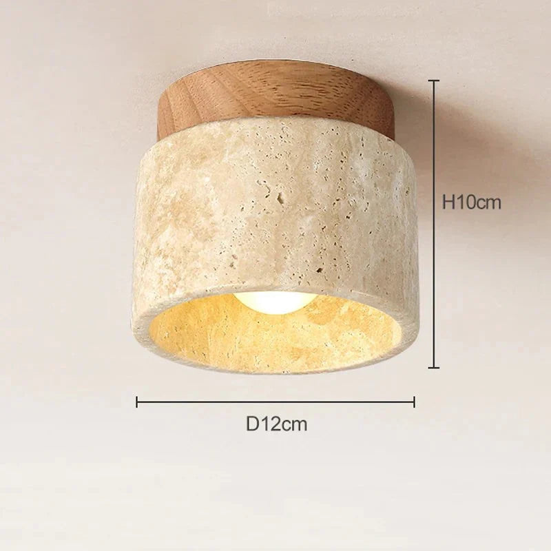 Yellow Marble and Wood Ceiling Light Fixture
