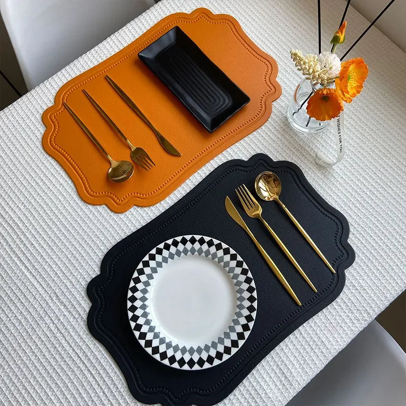 Synthetic Leather Embossed Placemat - Waterproof Non-Slip Design