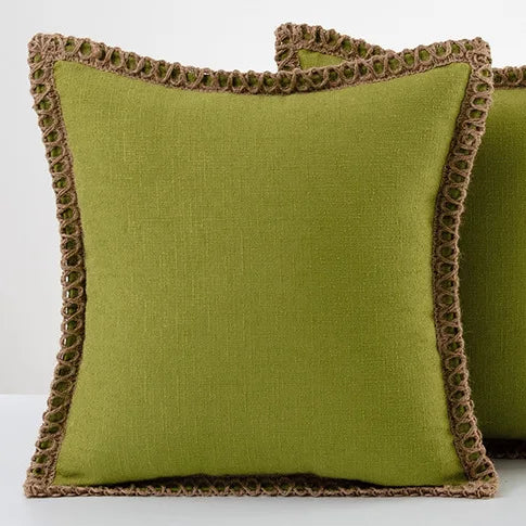 French-Inspired Colorful Linen Pillow Covers with Braid Trim