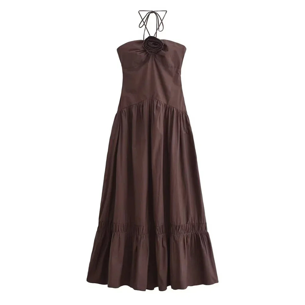 Jackie - Rose Detail Halter Dress