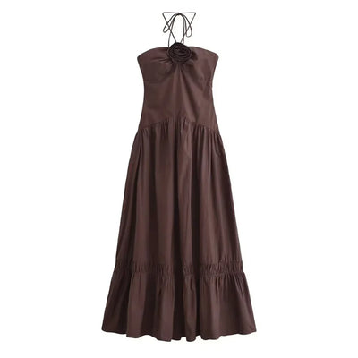 Jackie - Rose Detail Halter Dress