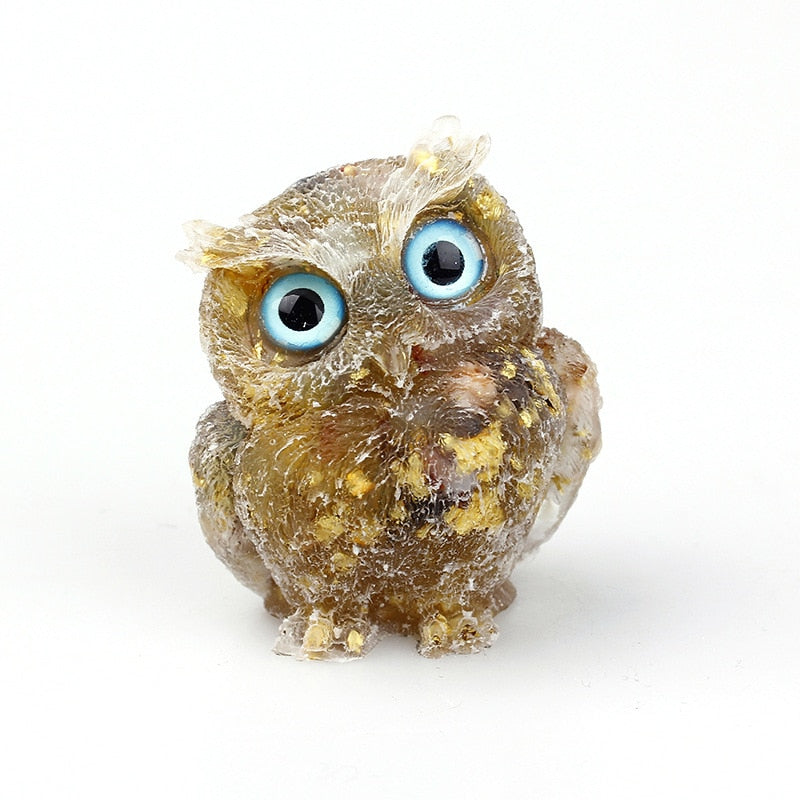 Handmade Natural Crystal Owl Figurine Sculpture
