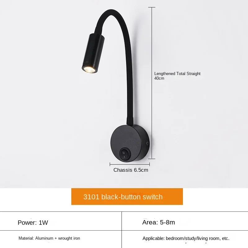 Adjustable LED Wall Lamp with Flexible Arm for Reading