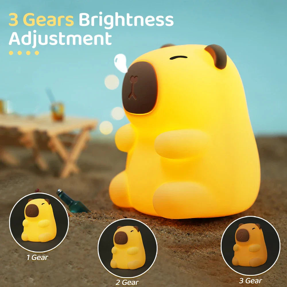 Silicone Capybara Night Light - Dimmable Warm White & RGB, Rechargeable