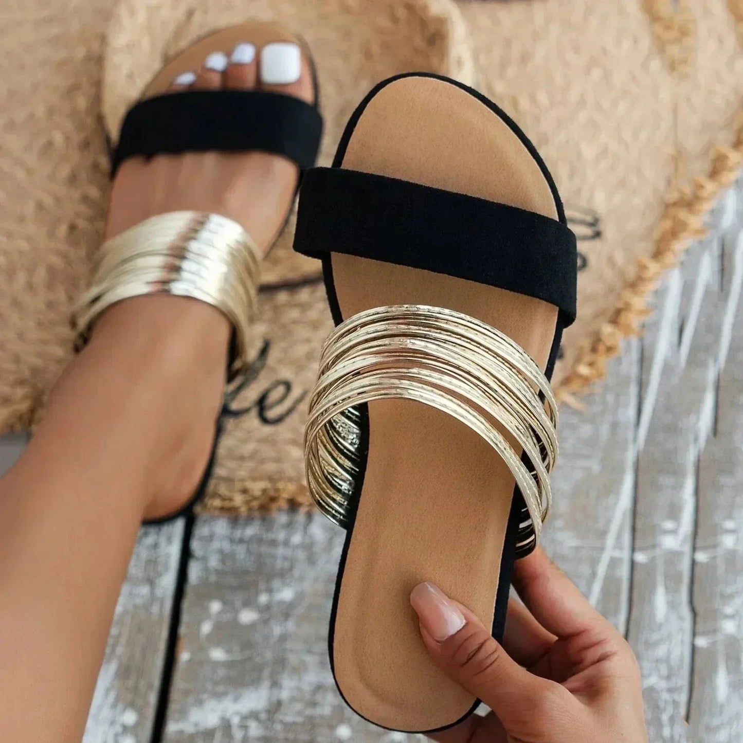 Comfortable Women's Slip-On Sandals with Decorative Straps