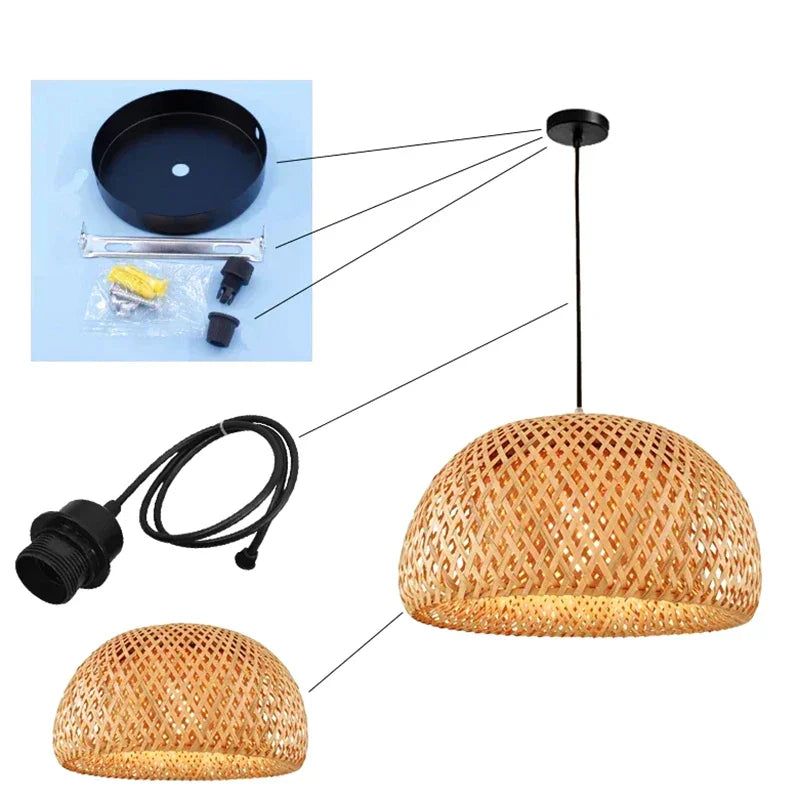 Handwoven Bamboo Pendant Light - Eco-Friendly Adjustable Ceiling Lamp