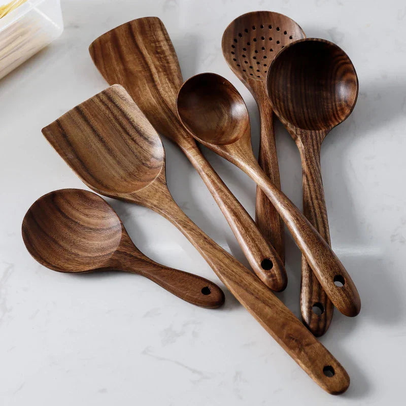 Acacia Wood Kitchen Utensil Set with Display Stand