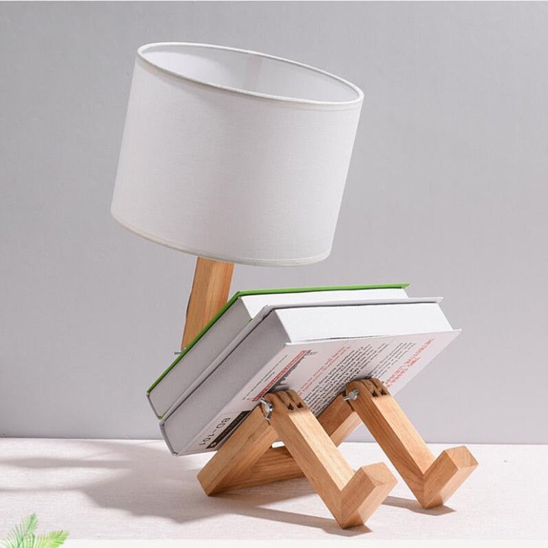 Wooden Robot Desk Lamp with LED Bulbs