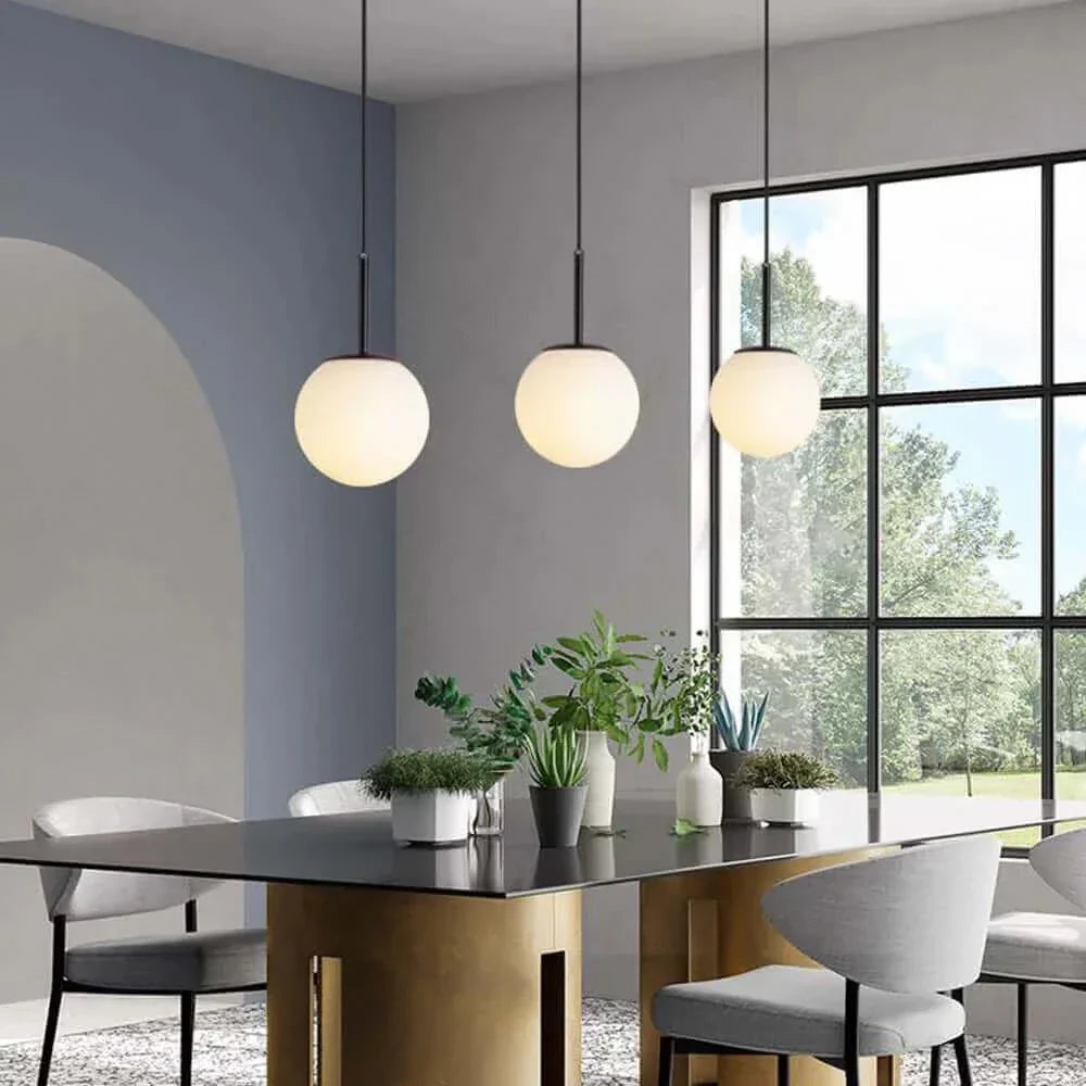 Mid-Century Modern Glass Ball Pendant Light with White Shade