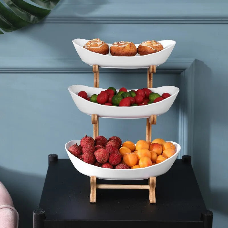 Three-Tier Plastic Fruit Stand in Beige, Green, or White