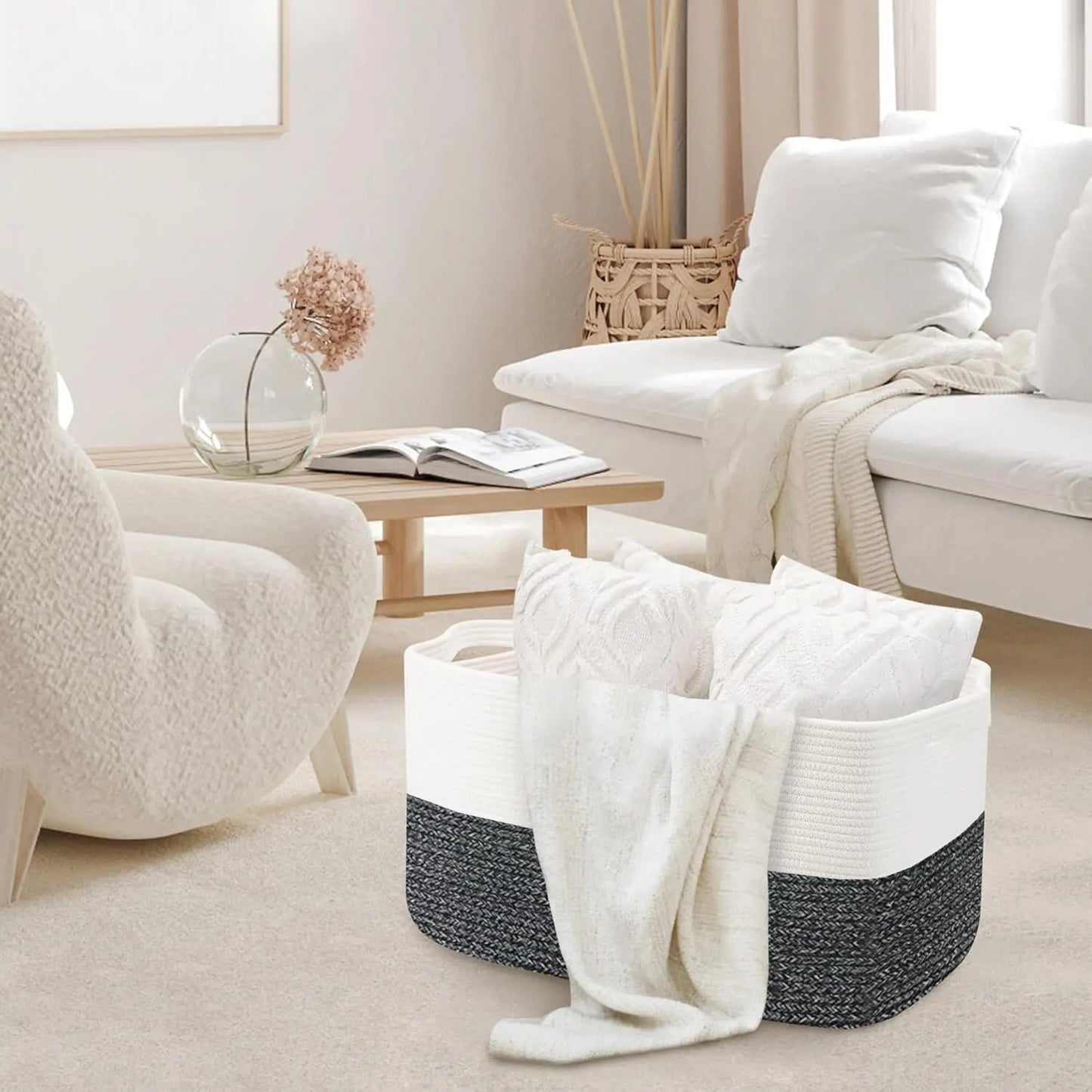 Extra Large Woven Cotton Rope Storage Basket for Toys and Blankets
