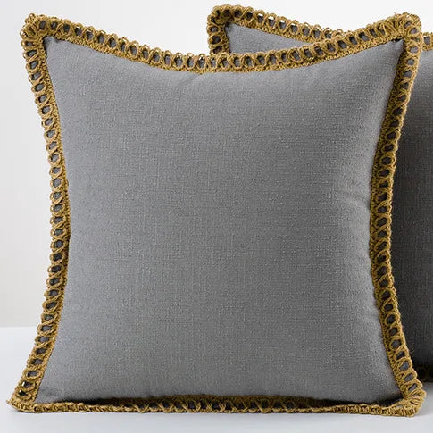 French-Inspired Colorful Linen Pillow Covers with Braid Trim