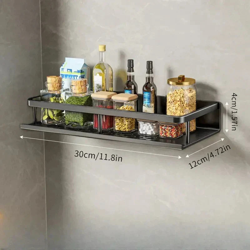 Sleek Black Aluminum Wall Shelf for Kitchen Organization
