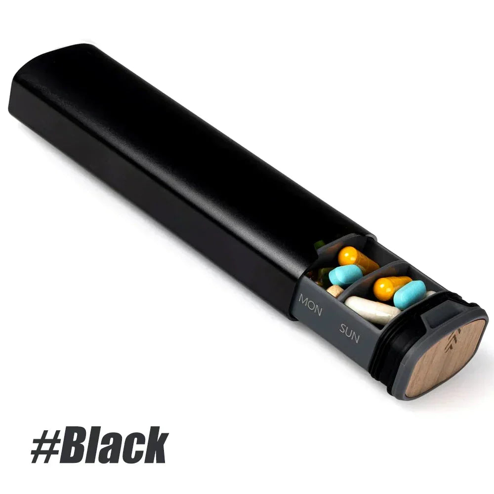 Sleek 7-Day Aluminum and Wood Pill Organizer