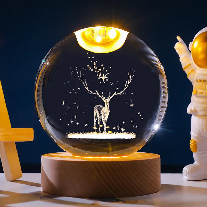 Milky Way Crystal Ball Night Light with Wooden Base