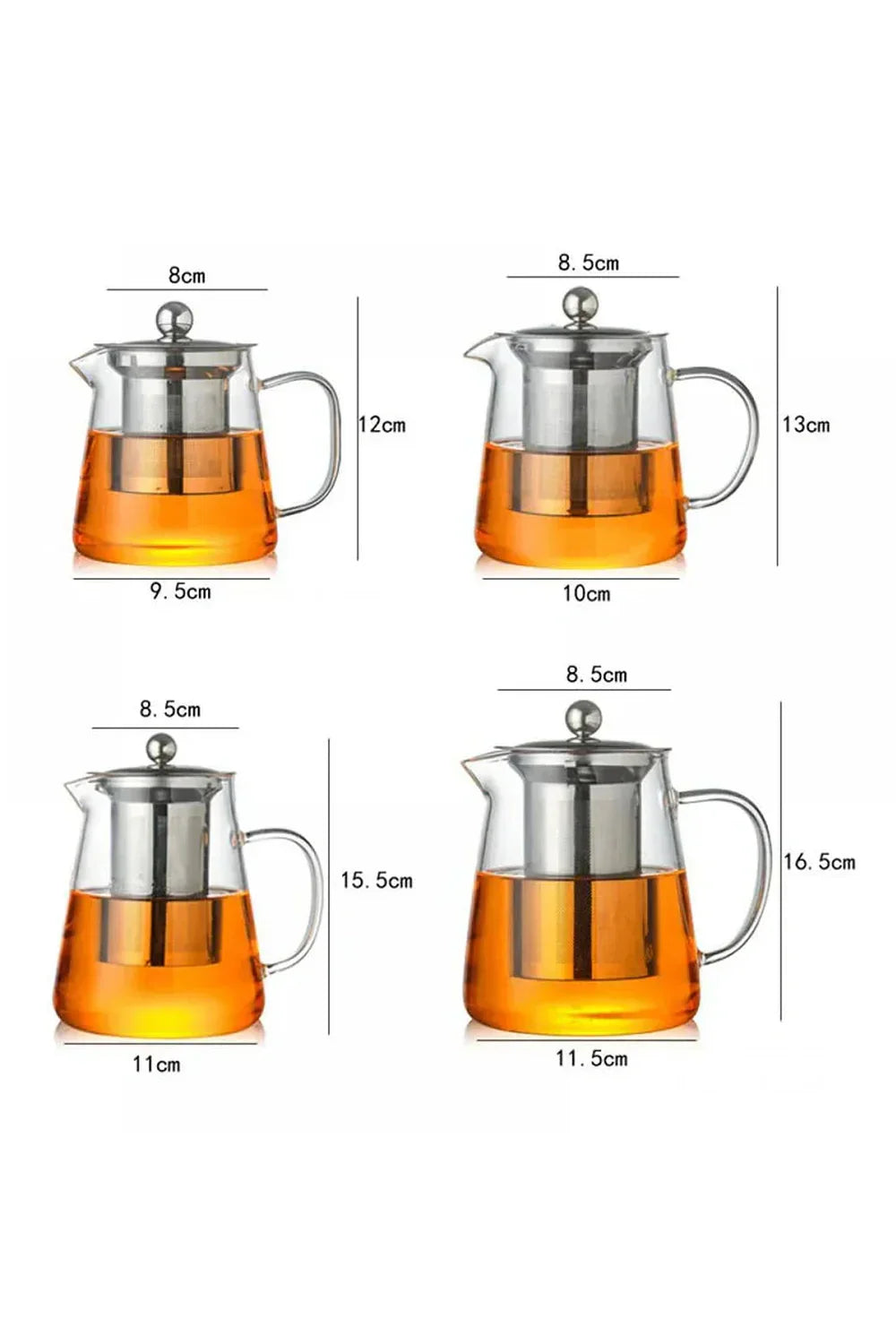 Stainless Steel Infuser Glass Teapot - 18.5 oz, 25.4 oz, 32 oz, 44 oz