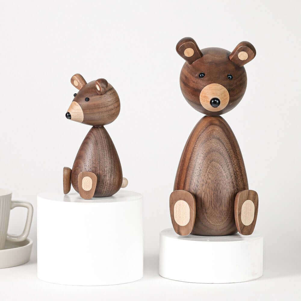 Danish Wooden Brown Bear Family Ornaments in Walnut and Beech
