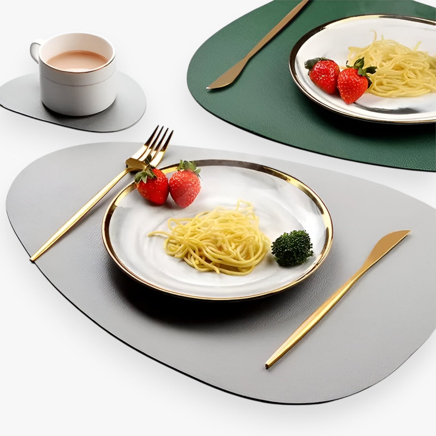 Reversible Oval Placemats with Coasters - Elegant Heat-Resistant Dining Mats
