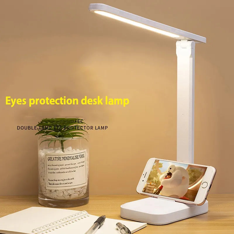 Rechargeable LED Desk Lamp with Touch Control, 3 Color Dimming, Foldable Design, Eye-Protecting Night Light