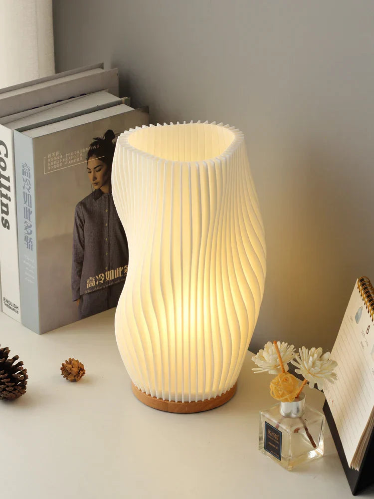 Elegant Pleated Table Lamp in French Cream
