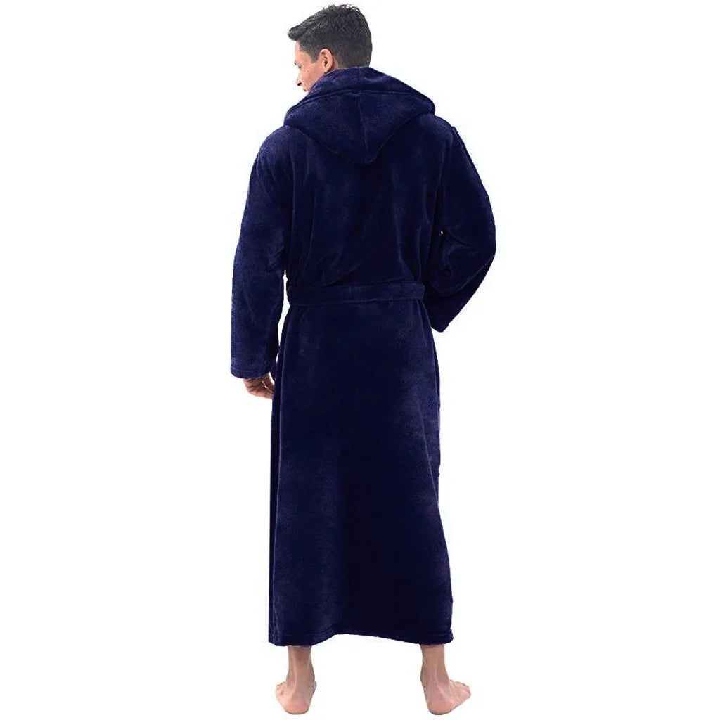 Hooded Plush Bathrobe for Men - Cozy and Warm