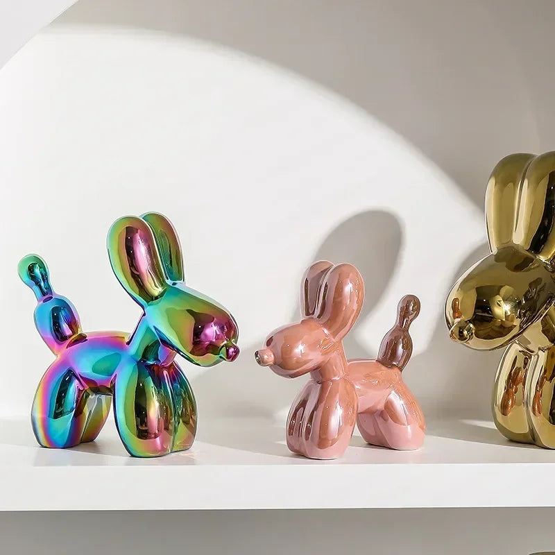Gold Ceramic Balloon Dog Sculpture - Modern Animal Decor for Creative Home Accent