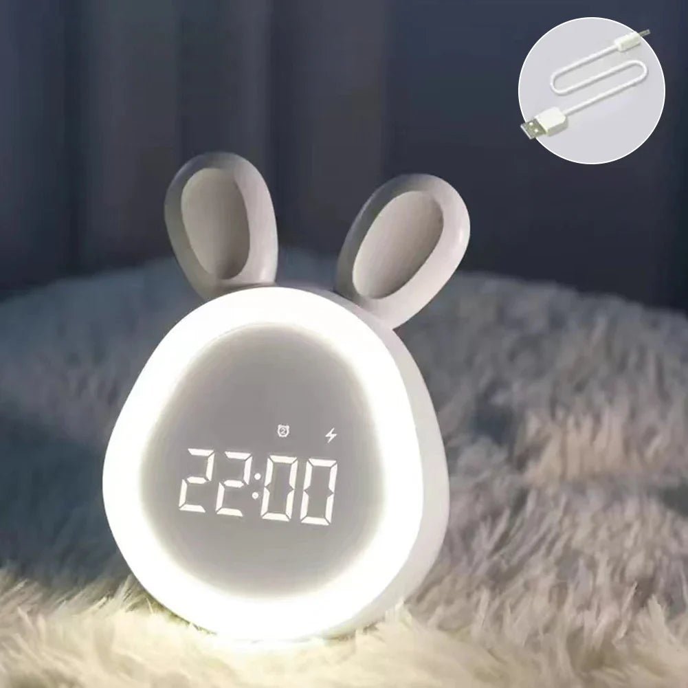 Rabbit-Shaped Children's Alarm Clock with LED Night Light