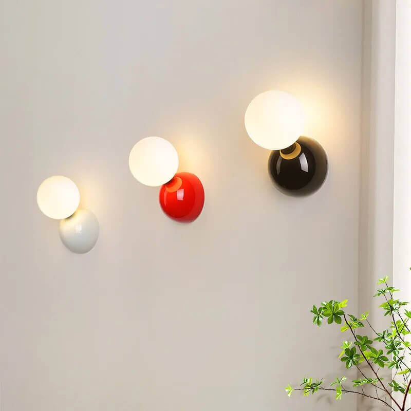 70s Retro Wall Light with Frosted Glass Orb in 3 Colors