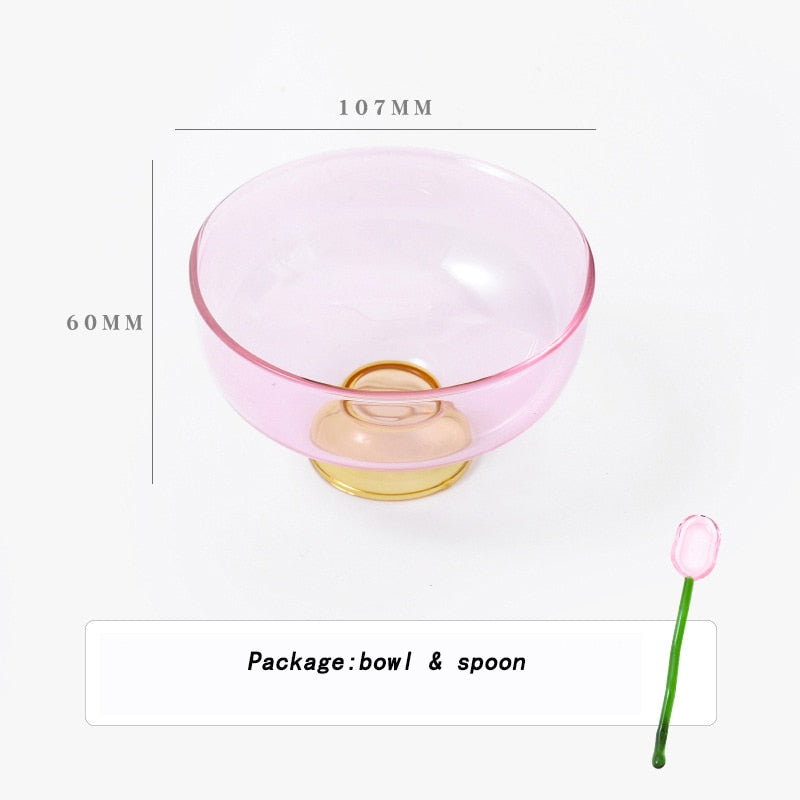 Colorful Borosilicate Glass Dessert Bowl with Spoon