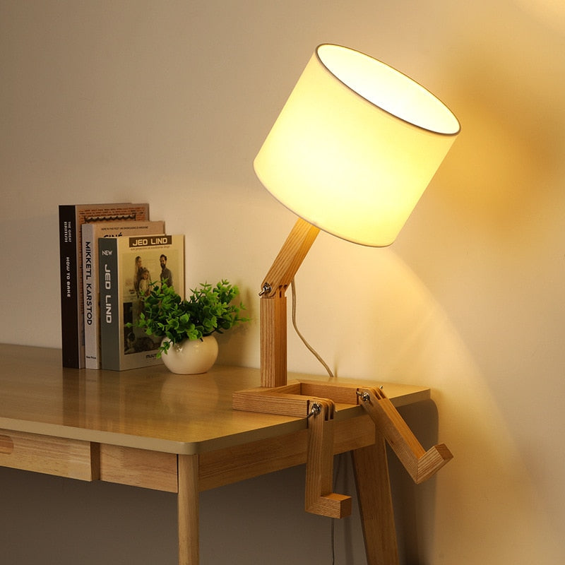 Wooden Robot Desk Lamp with LED Bulbs
