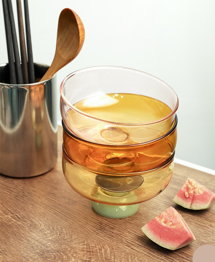 Colorful Borosilicate Glass Dessert Bowl with Spoon