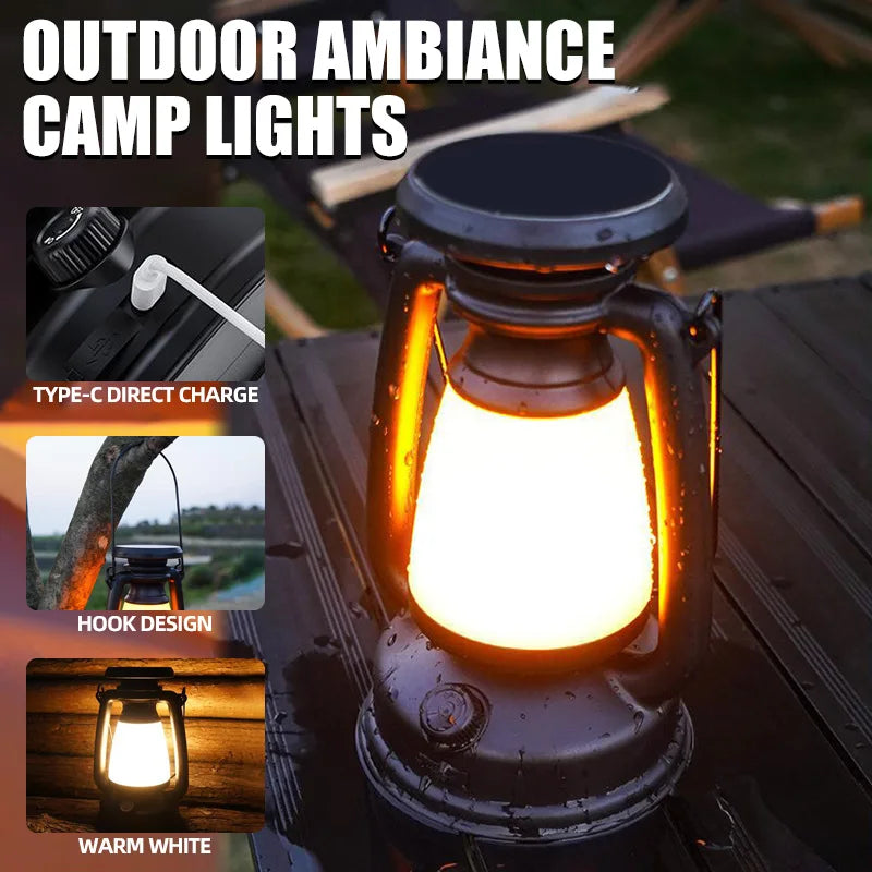 Retro LED Lantern with Remote Control - Rechargeable Table Lamp for Indoor and Outdoor Use