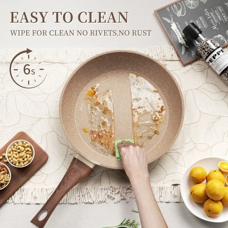 Granite Nonstick Frying Pan - Durable Aluminum, Cool Handle, 8-11 Inch