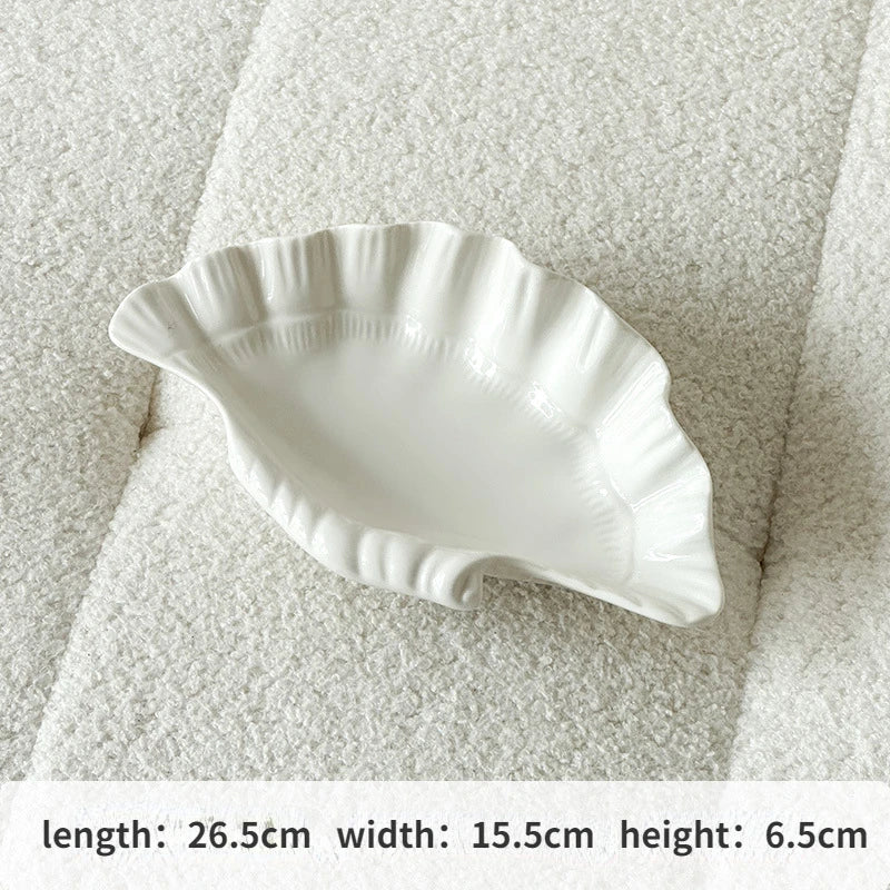 Cream Ceramic Shell Plate for Jewelry and Decor