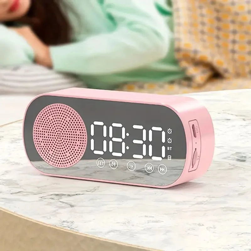 LED Mirror Alarm Clock with Bluetooth Speaker and FM Radio