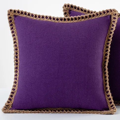 French-Inspired Colorful Linen Pillow Covers with Braid Trim