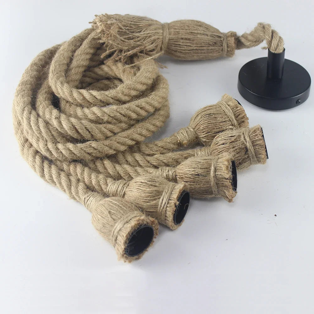 Vintage Hemp Rope Pendant Light with Adjustable Lengths