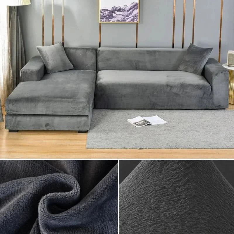 Stretch Velvet Sofa Cover for L-Shaped and Traditional Couches