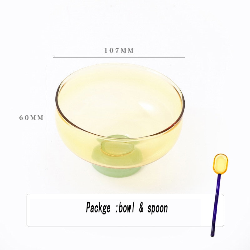 Colorful Borosilicate Glass Dessert Bowl with Spoon