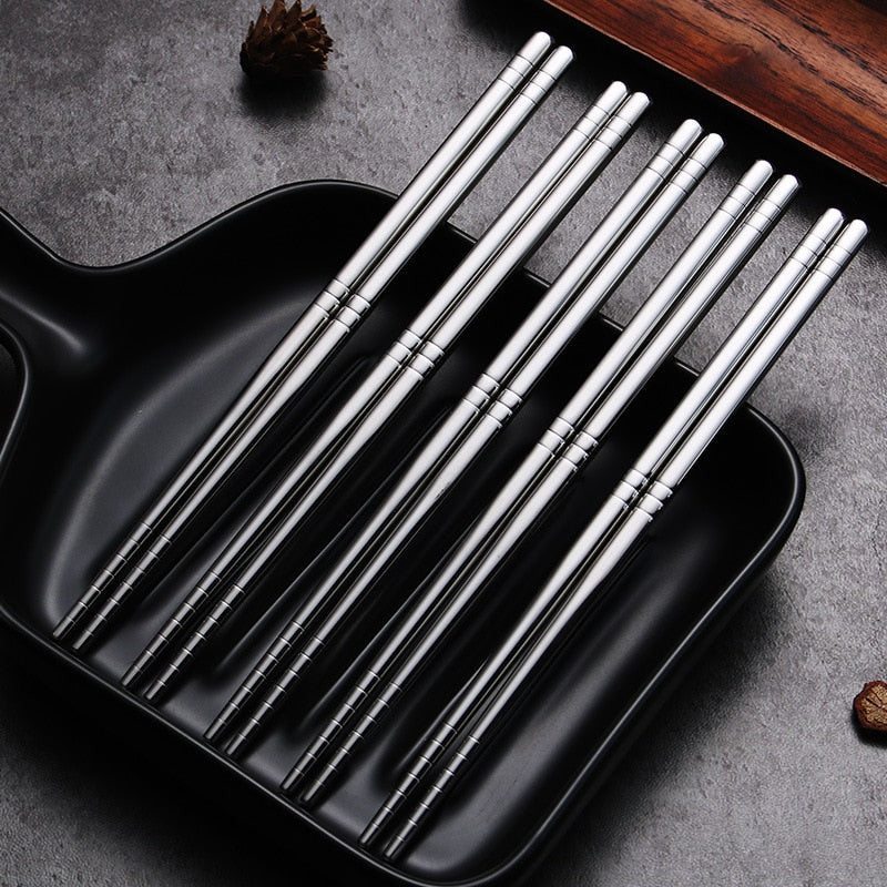 Stainless Steel Chopsticks Set - 5 Pairs, Food-Safe and Easy to Clean