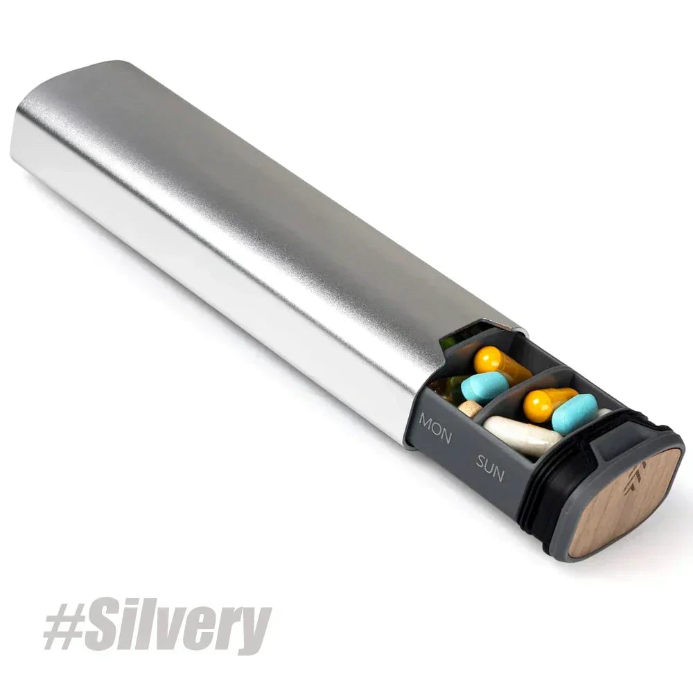 Sleek 7-Day Aluminum and Wood Pill Organizer