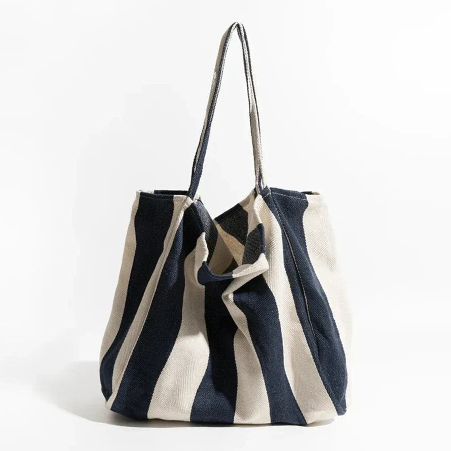Striped Linen Tote Bag with Durable Canvas Material