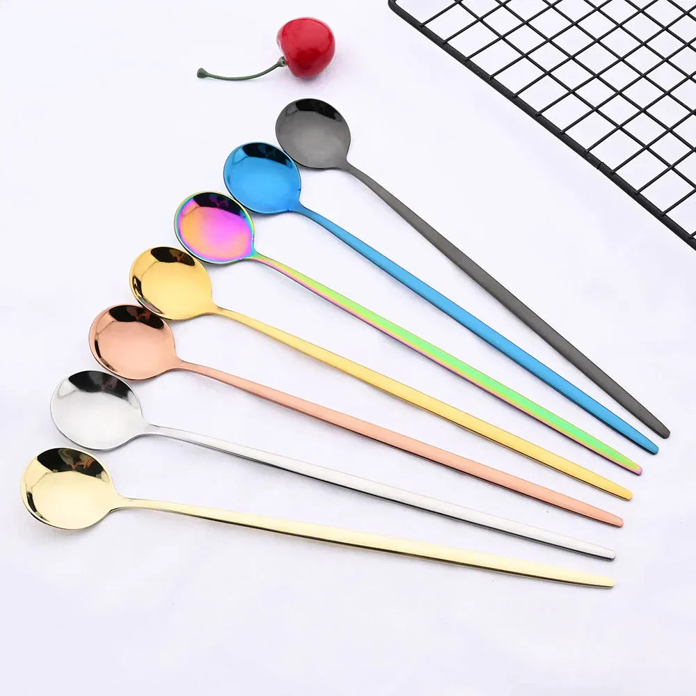 Golden Stainless Steel Long Handle Spoon Set for 6