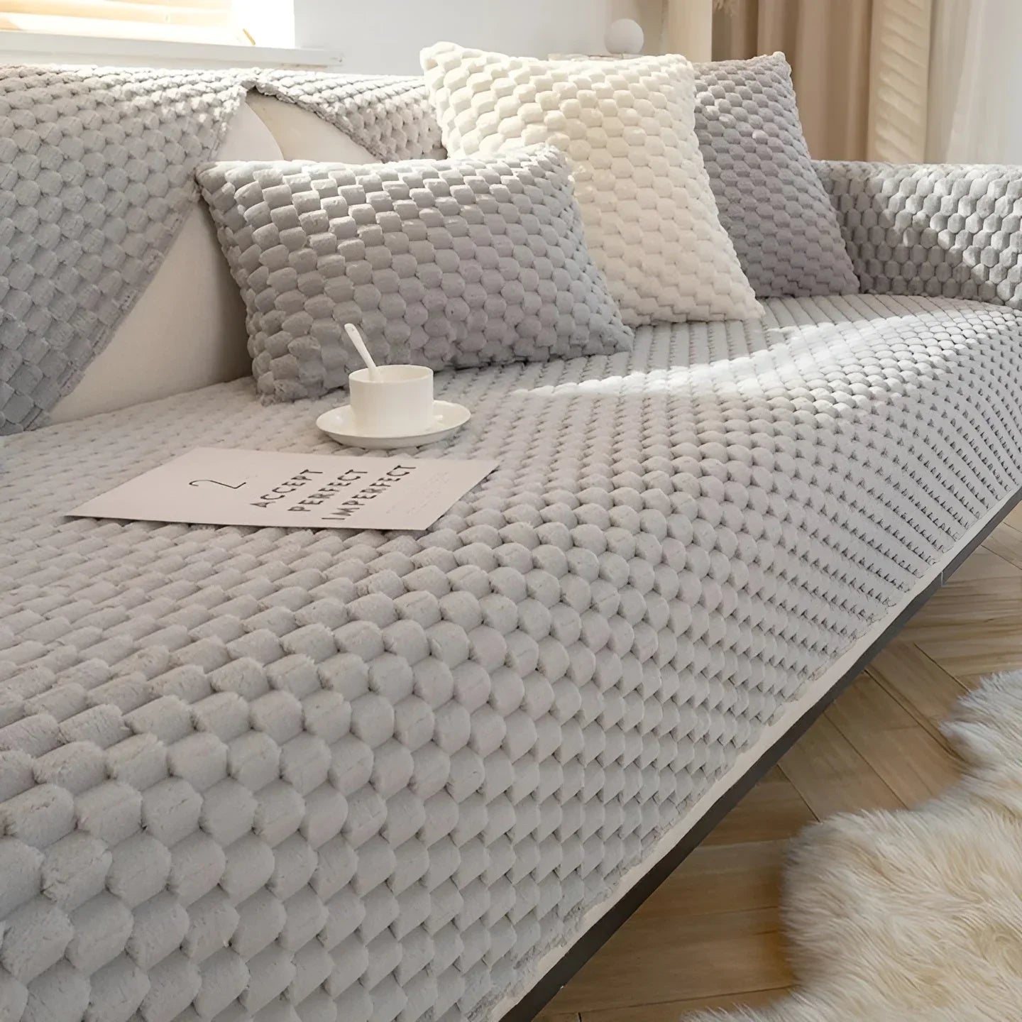 Luxurious Velvet Couch Cover with Textured Design