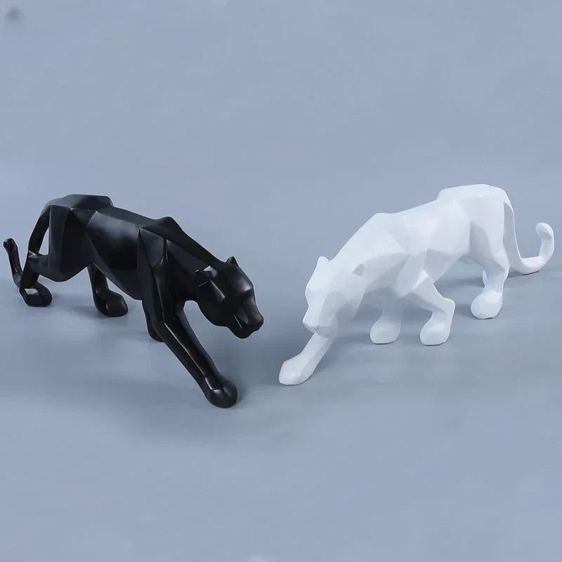 Abstract Leopard Statue in Resin - Modern Geometric Animal Figure for Home Office Decor