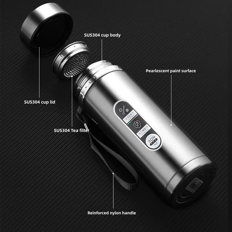 Stainless Steel Vacuum Flask with LED Temperature Display, 17-34 oz