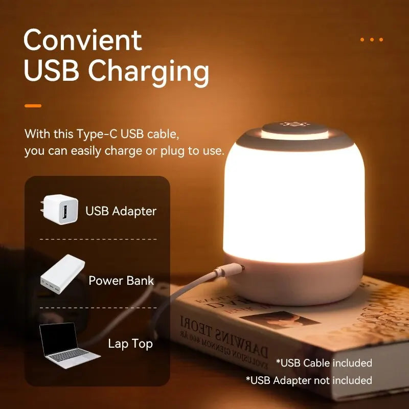 Dimmable Touch Control LED Table Lamp - Portable for Bedroom and Nursery