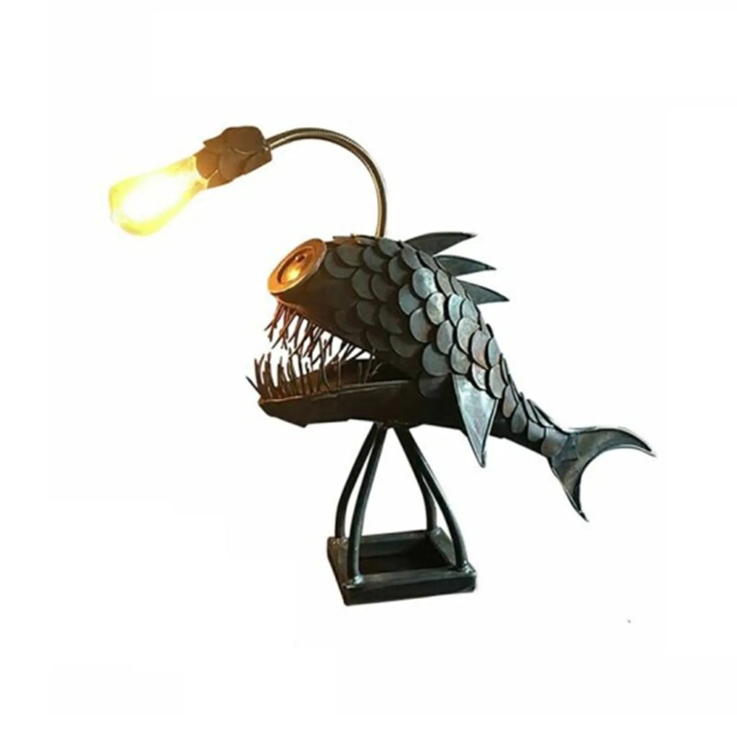 Rustic Fish Table Lamp with Adjustable Shade - Handmade Steel Design